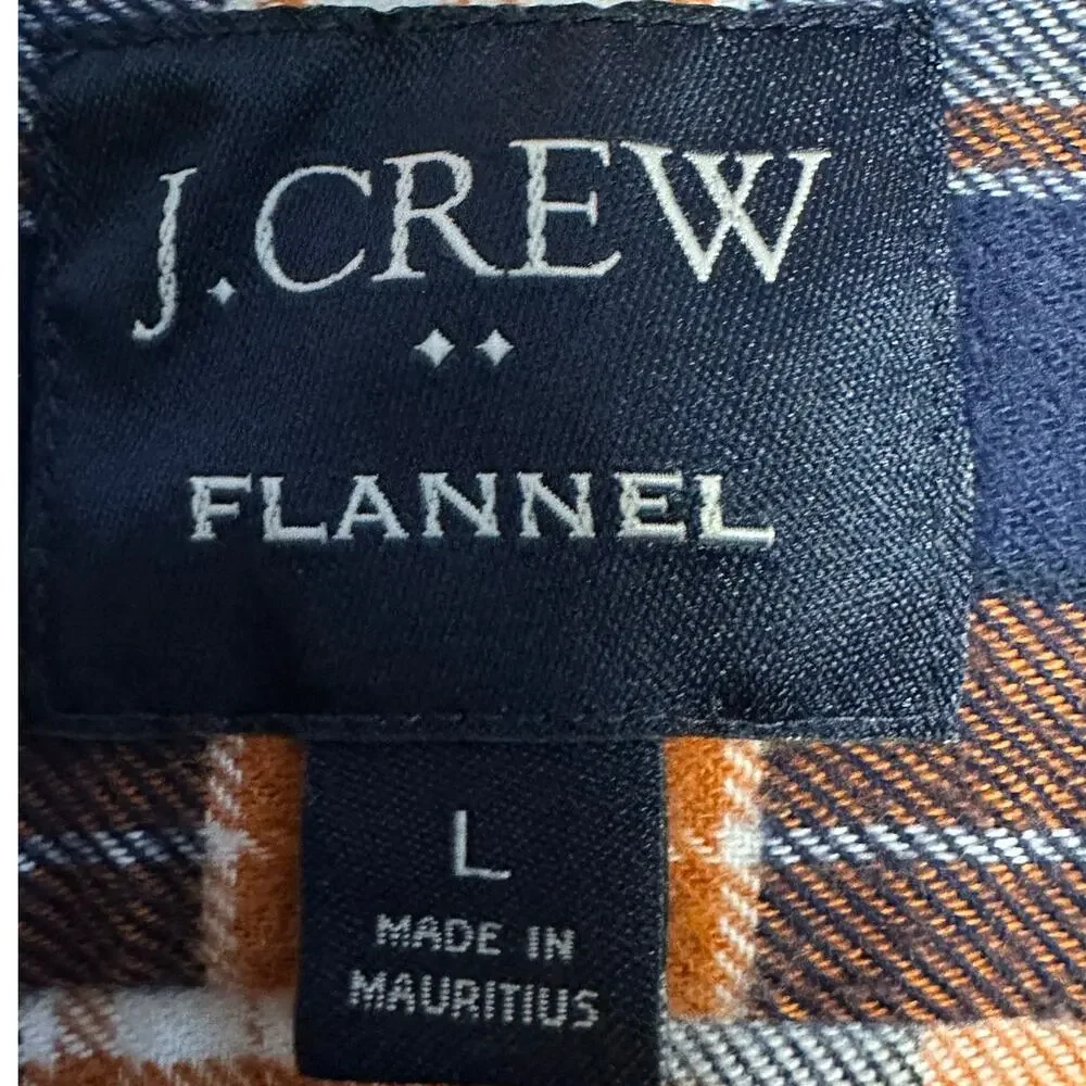 J.Crew Men’s Large Orange Blue Plaid Flannel Shirt Classic Fit 100% Cotton